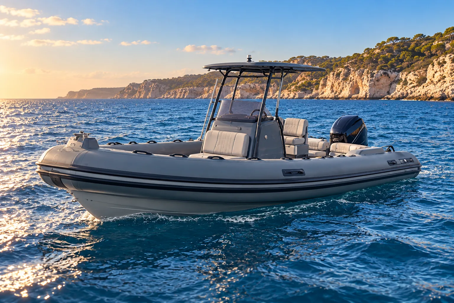 RIB mit Sonnendach · Port Adriano