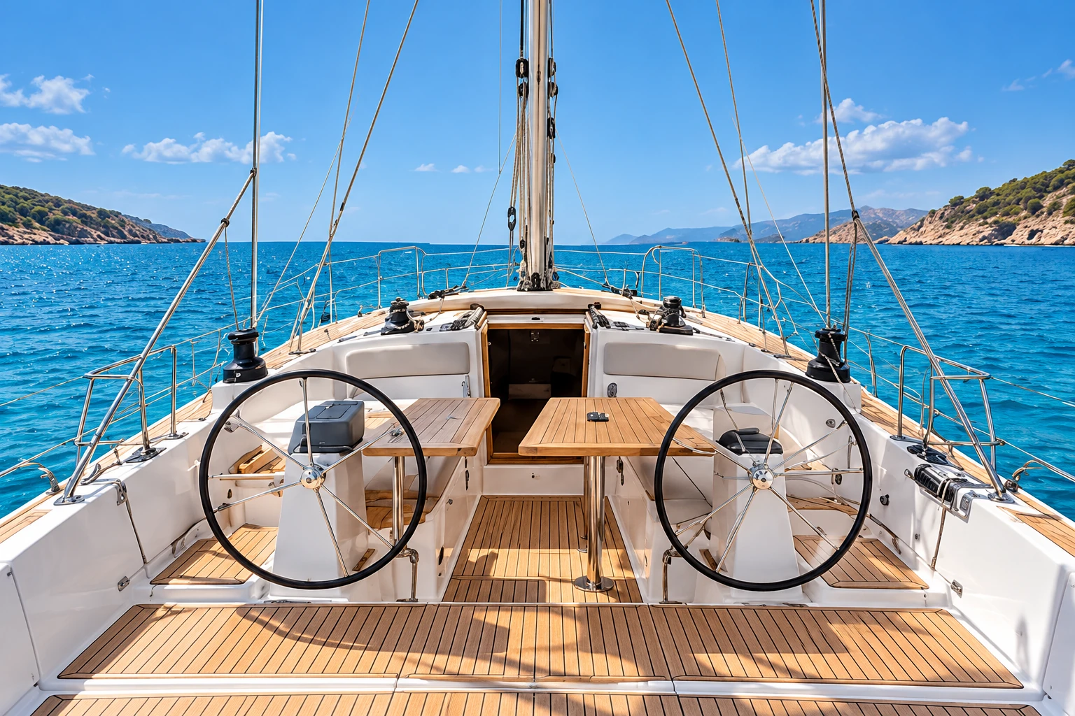 Segelyacht mit Doppelsteuerstand · Port d’Andratx – Illustrationsfoto zum Bootstyp