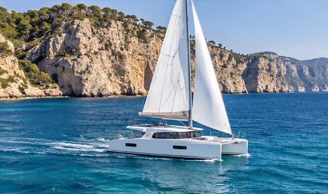 Generiertes Illustrationsfoto eines Bootes vor Mallorca